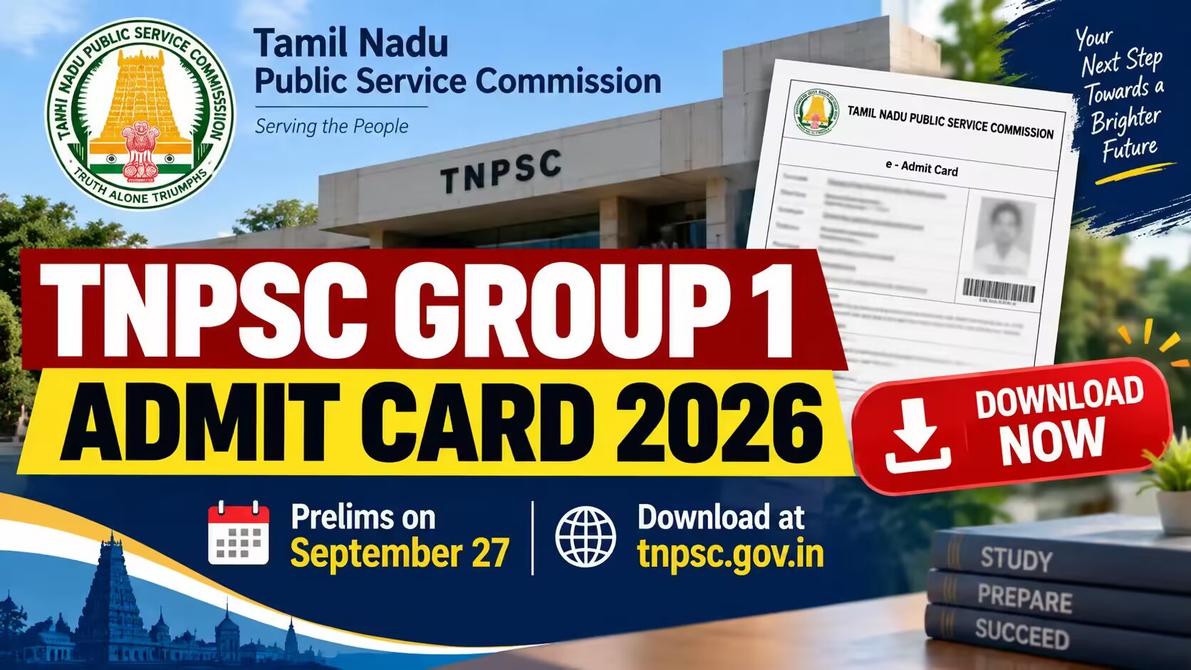 TNPSC Group 1 Admit Card 2026 Out: Prelims on September 27, Download Hall Ticket PDF at tnpsc.gov.in TNPSC Group 1 Admit Card 2026 Out: Prelims on September 27, Download Hall Ticket PDF at tnpsc.gov.in